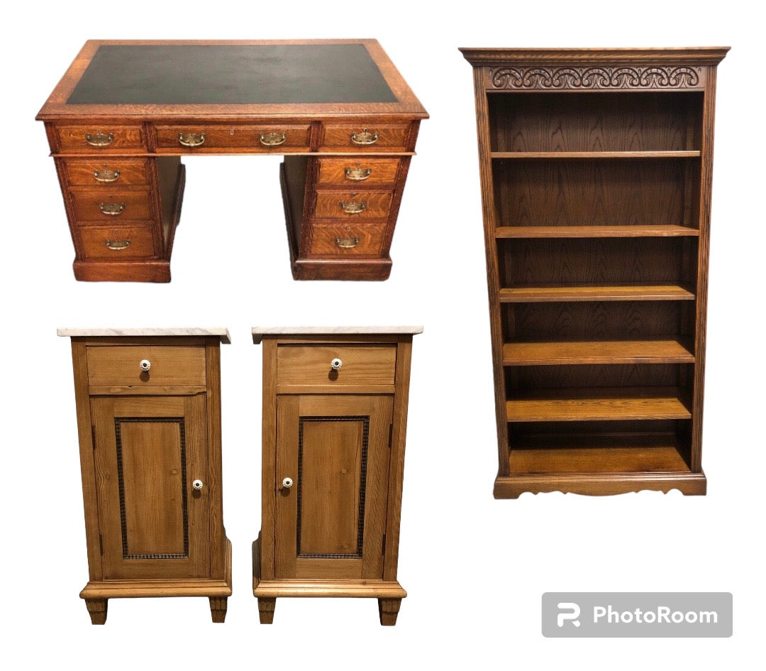 000880....Handsome Pair Of Vintage French Oak Bedside Cabinets ( sold )