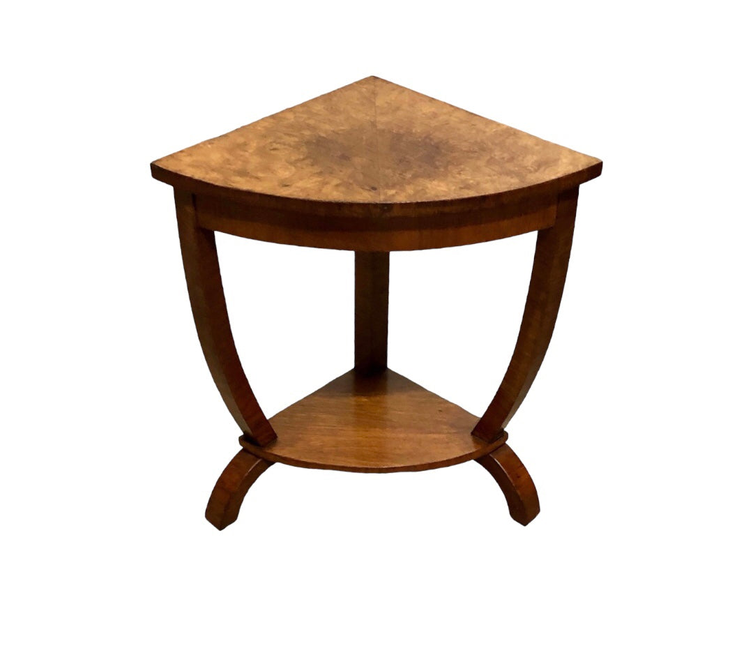 000804....Small Art Deco Walnut Corner Table / Plant Stand ( sold )