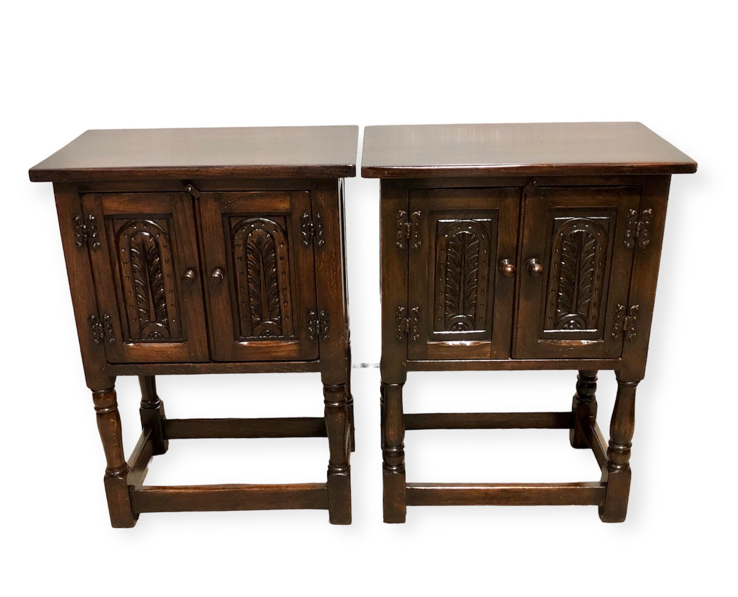 000726....Two Similar Vintage Carved Oak Bedside Tables ( sold )