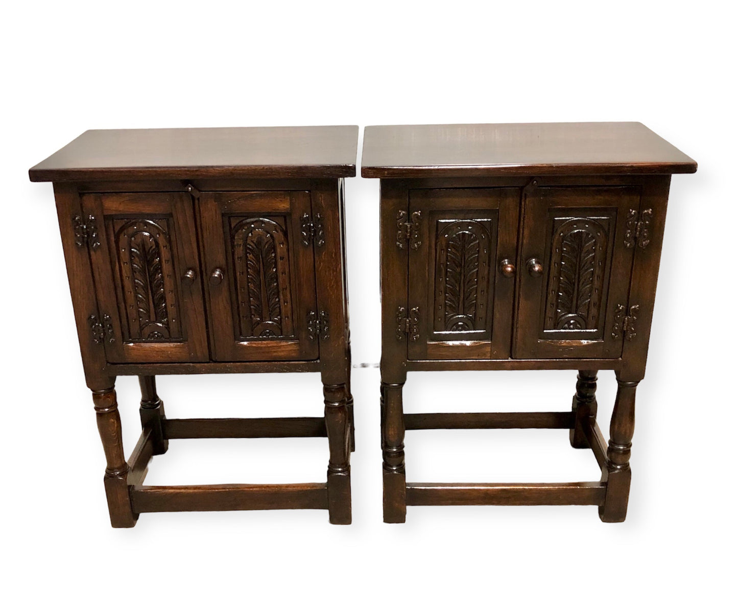 000726....Two Similar Vintage Carved Oak Bedside Tables ( sold )