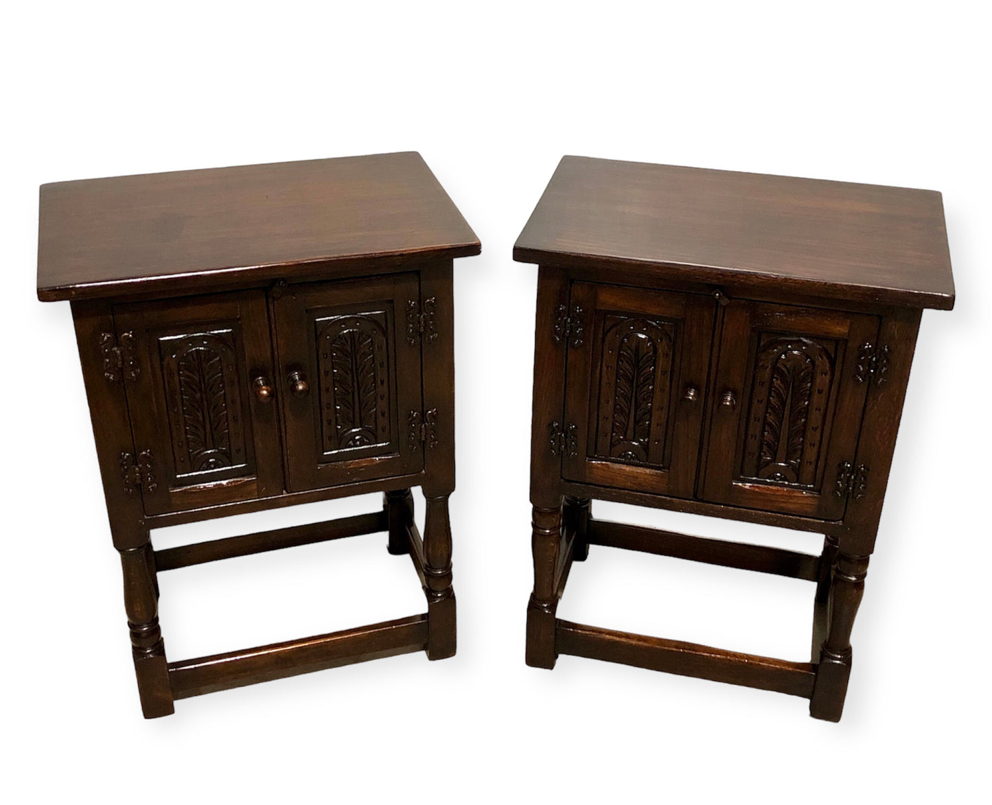 000726....Two Similar Vintage Carved Oak Bedside Tables ( sold )