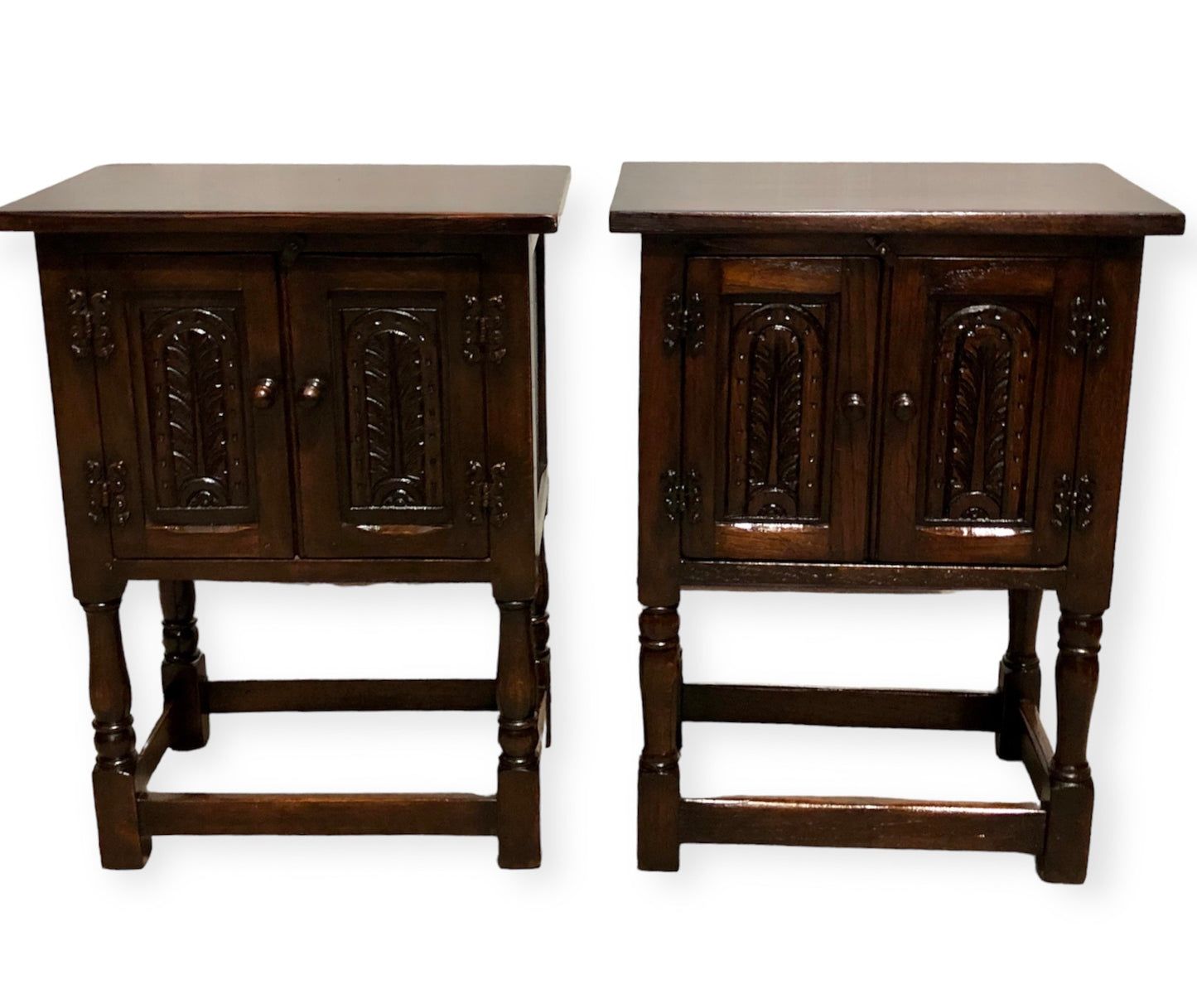 000726....Two Similar Vintage Carved Oak Bedside Tables ( sold )