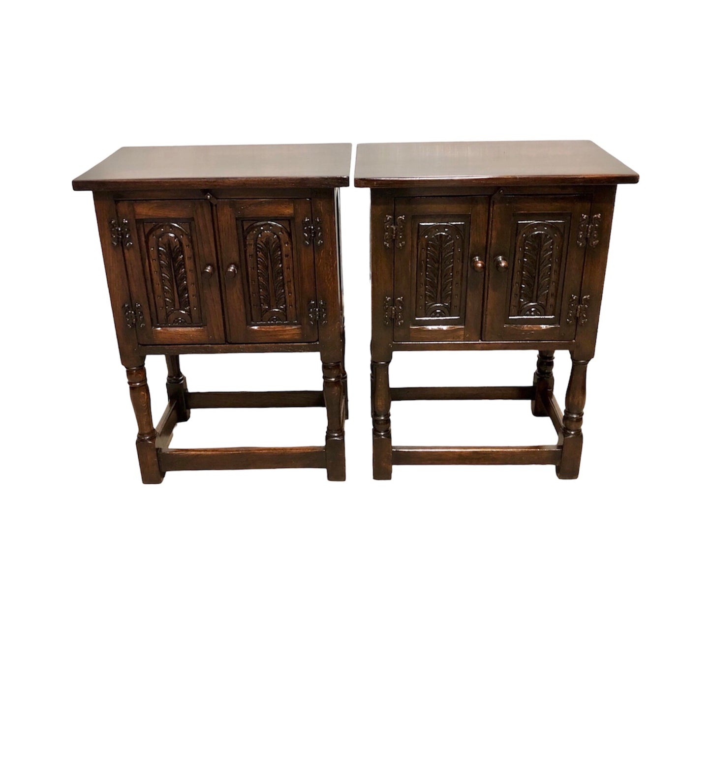 000726....Two Similar Vintage Carved Oak Bedside Tables ( sold )