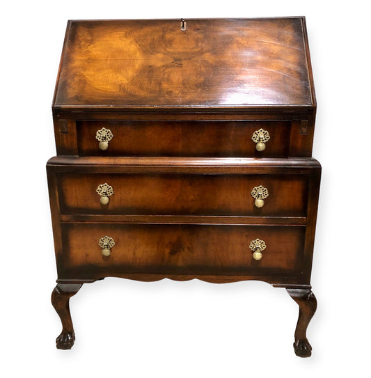 000725....Handsome Vintage Figured Walnut Writing Bureau ( sold )