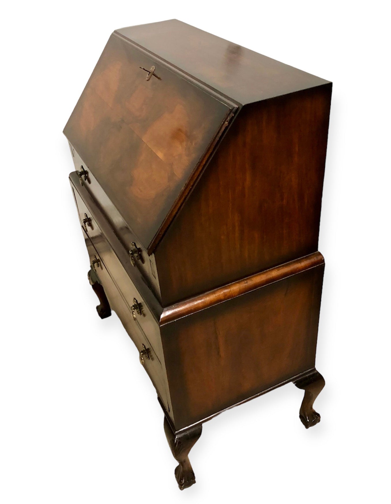 000725....Handsome Vintage Figured Walnut Writing Bureau ( sold )