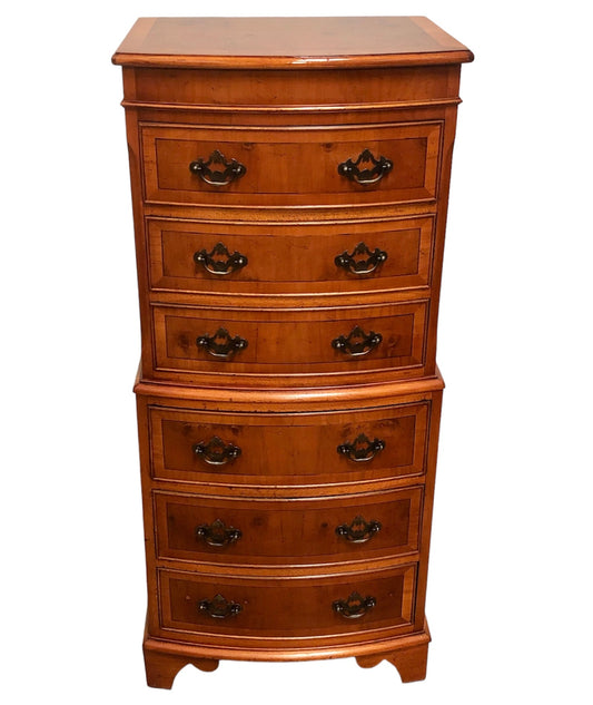 000715....Handsome Vintage Yew Tallboy Chest Of Drawers