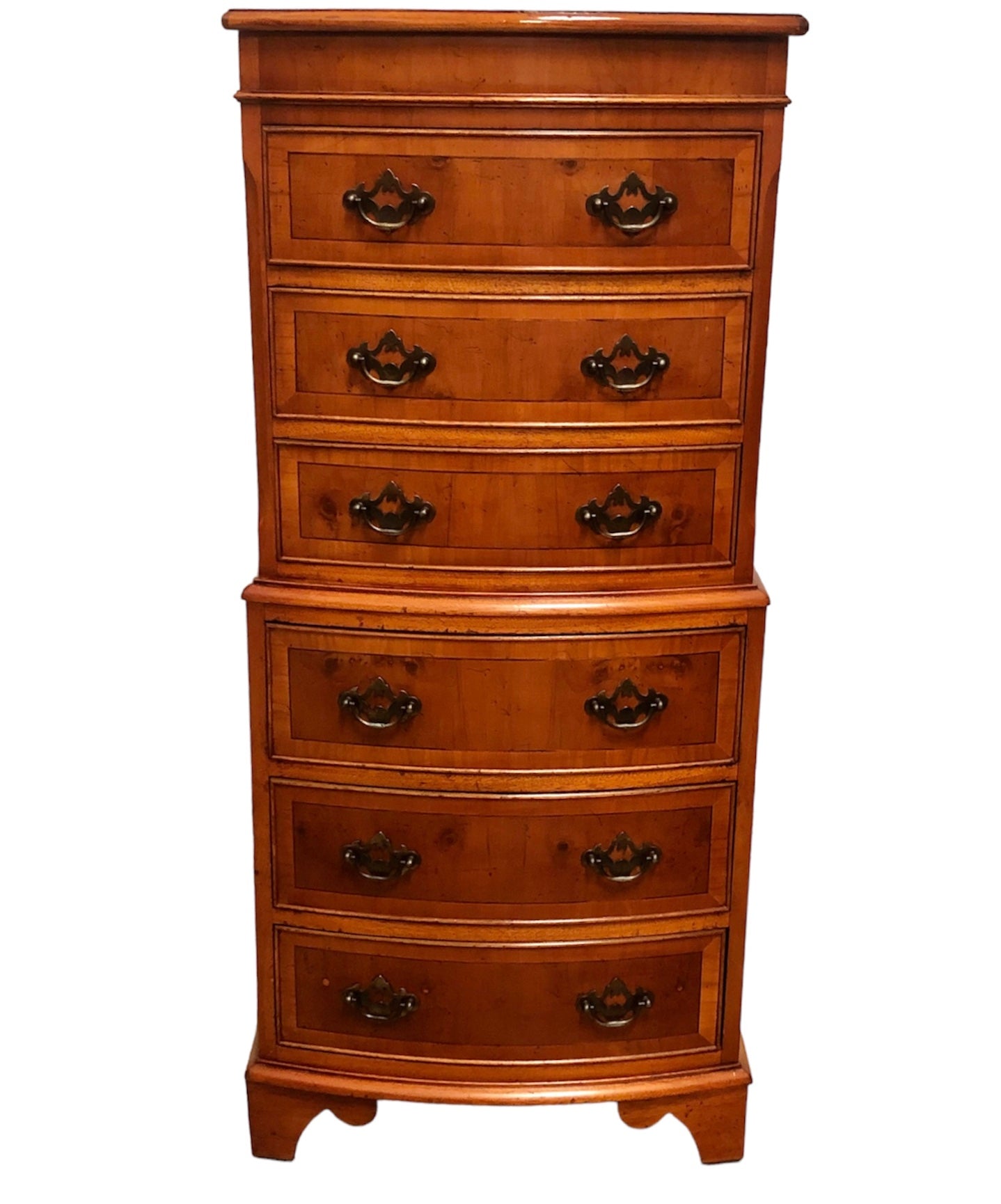 000715....Handsome Vintage Yew Tallboy Chest Of Drawers