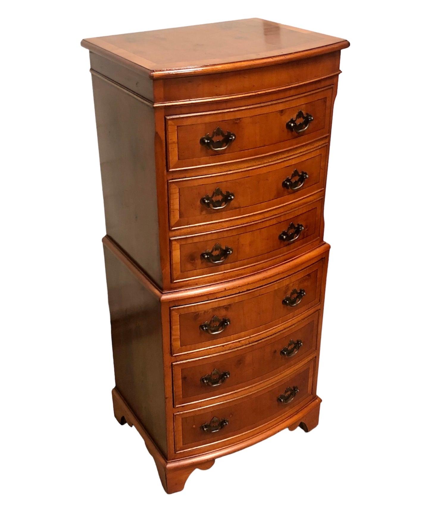 000715....Handsome Vintage Yew Tallboy Chest Of Drawers