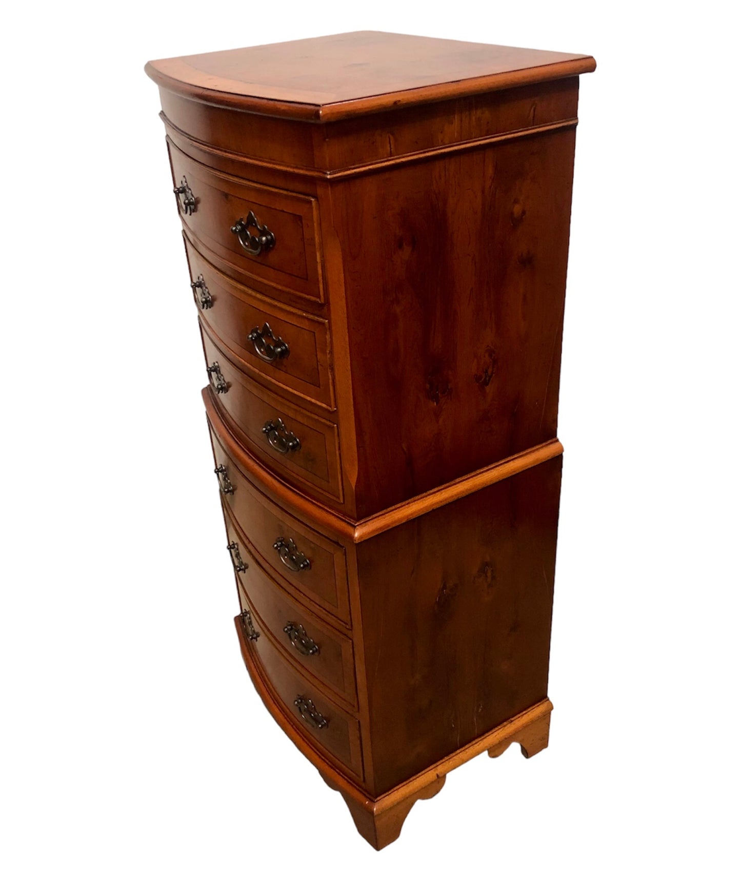 000715....Handsome Vintage Yew Tallboy Chest Of Drawers