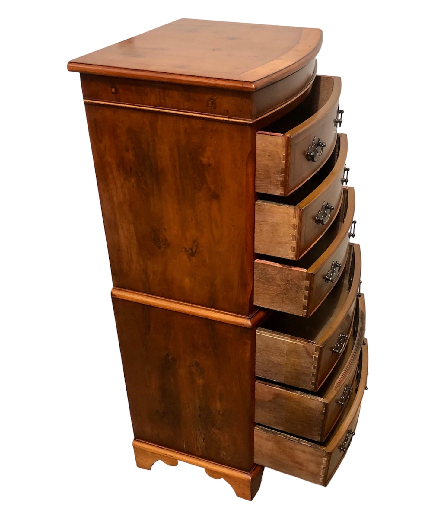 000715....Handsome Vintage Yew Tallboy Chest Of Drawers