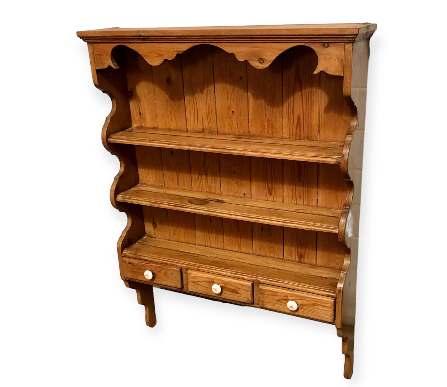 000712....Handsome Set Of Vintage Pine Wall Shelves