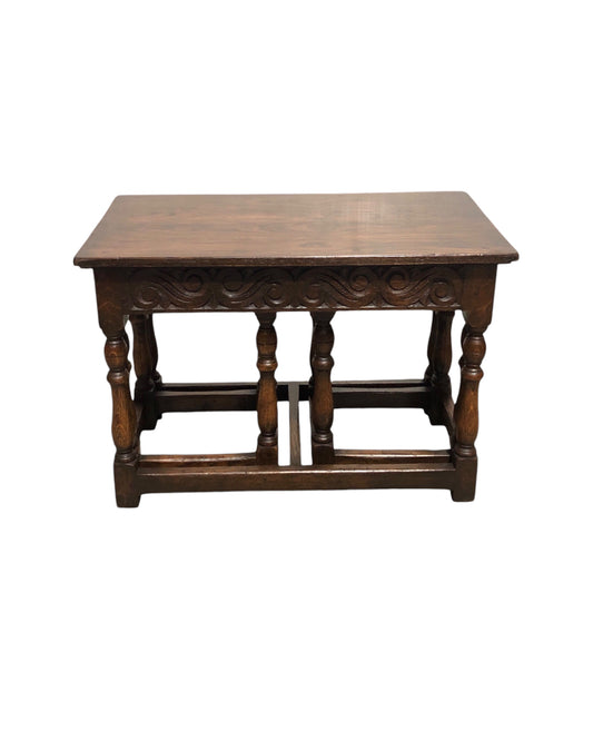 000702....Handsome Vintage Carved Oak Nest Of Three Coffee Tables