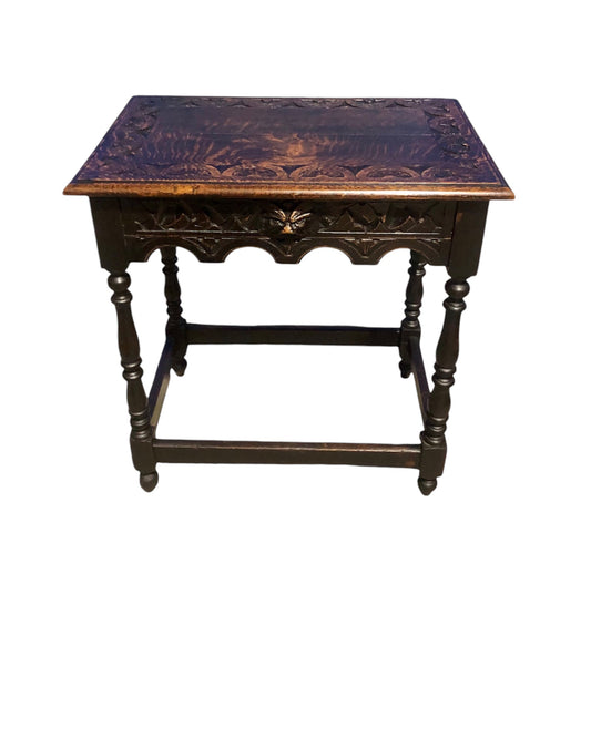 000695....Handsome Antique Carved Oak Side Table