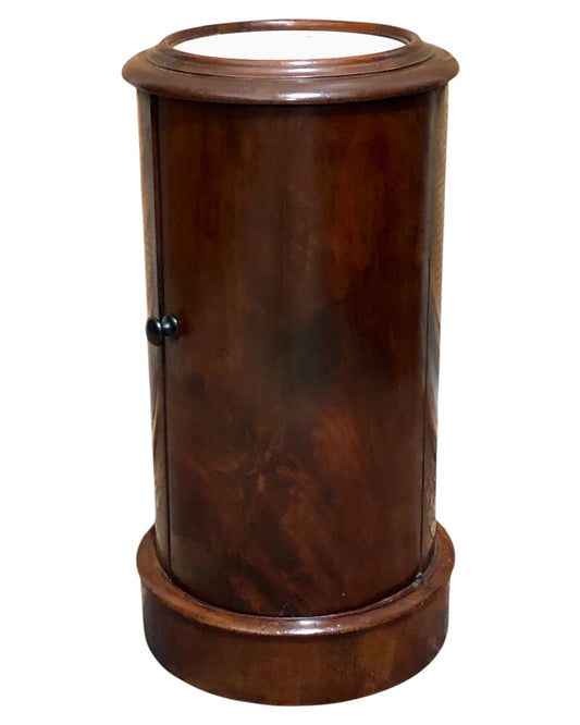000649....Handsome Antique Pillar Bedside / Lamptable With Marble Top