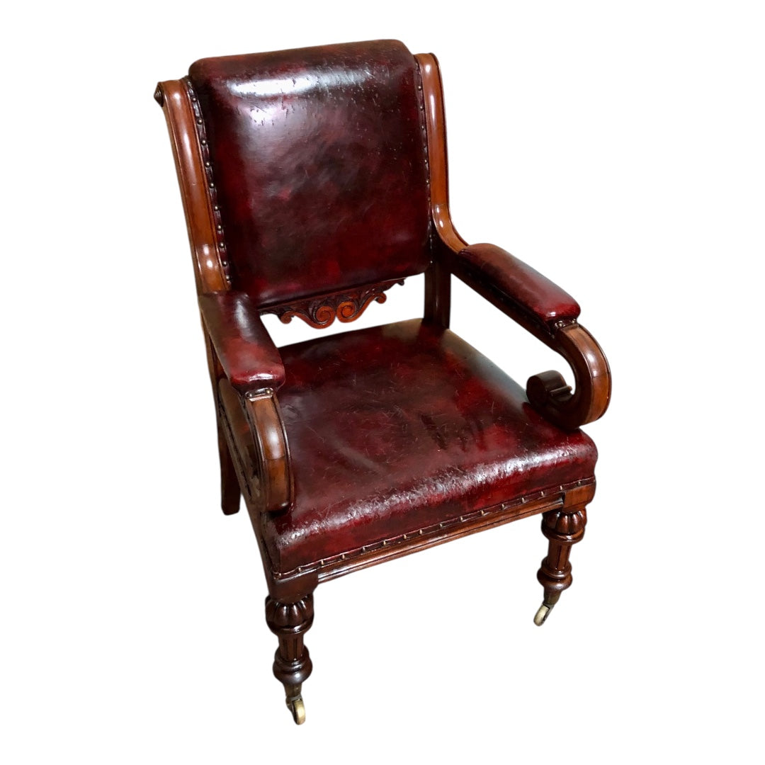 000626....Handsome William IV Leather Library Chair