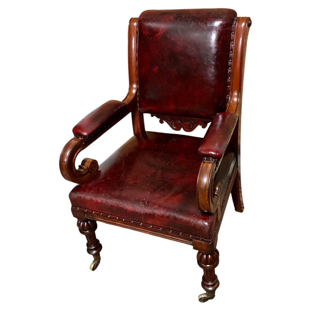 000626....Handsome William IV Leather Library Chair
