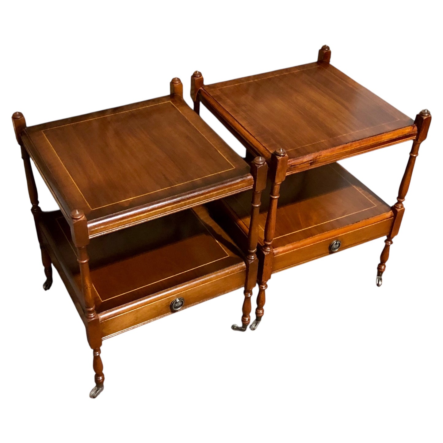 000591....Handsome Pair Of Vintage Mahogany Bedside Tables