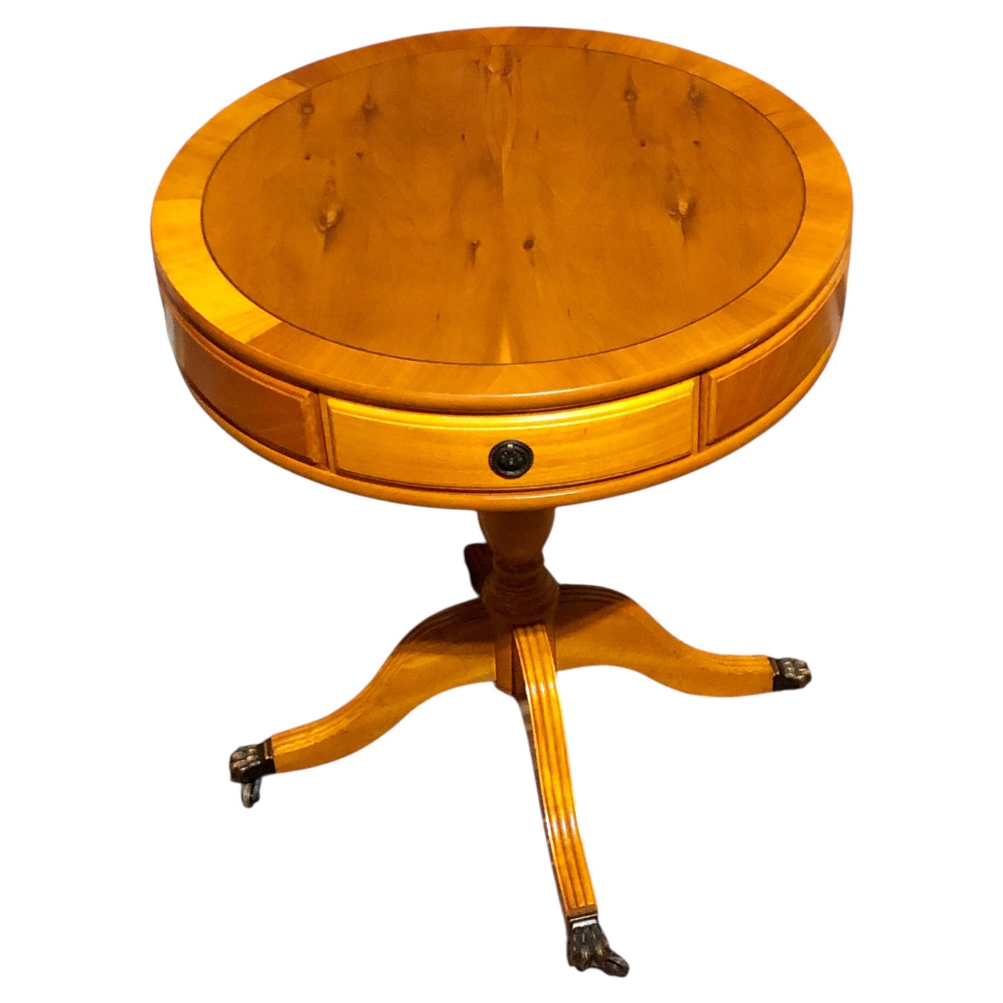 000576....Handsome Pair Of Yew Drum Tables/Lamp Tables