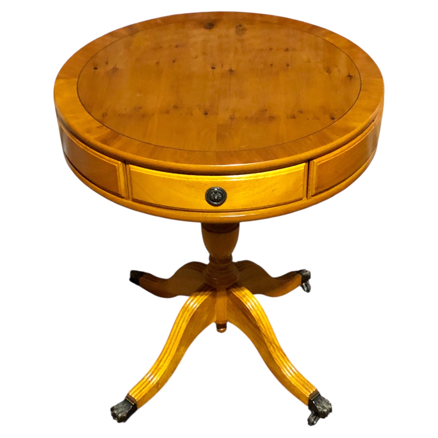 000576....Handsome Pair Of Yew Drum Tables/Lamp Tables