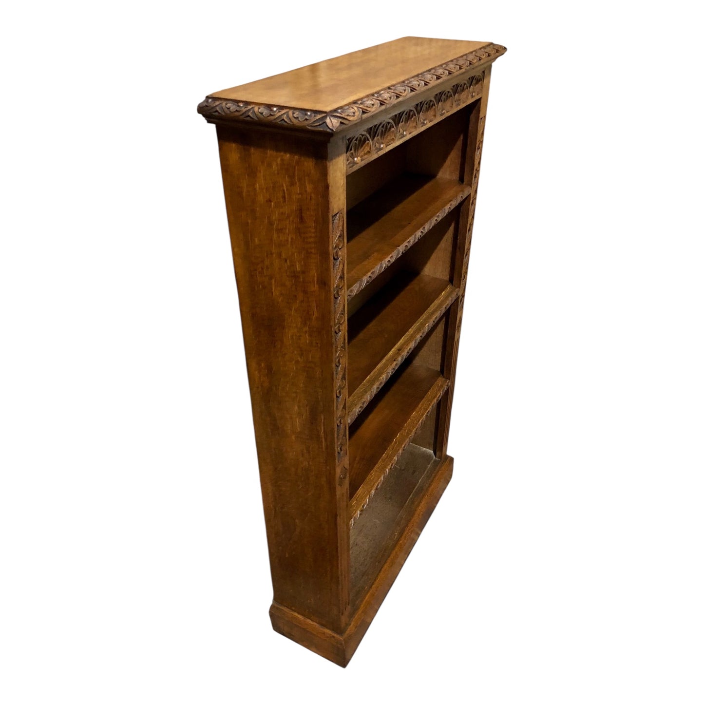 000571....Handsome Gothic Style Carved Oak Bookcase