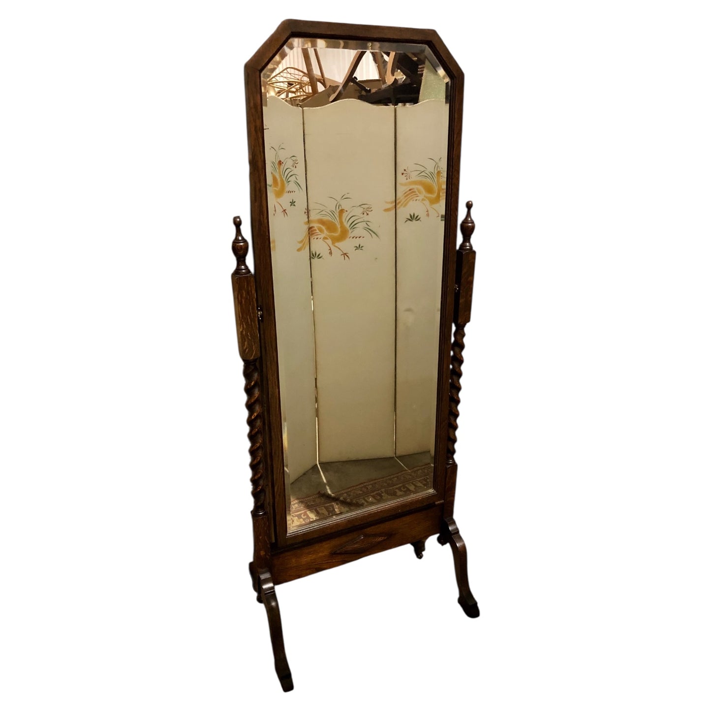 000569....Handsome Vintage Oak Cheval Mirror.