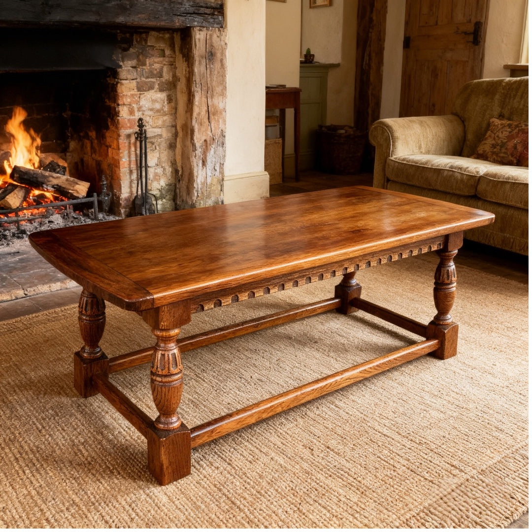 000565....Handsome Solid Carved Oak Coffee Table