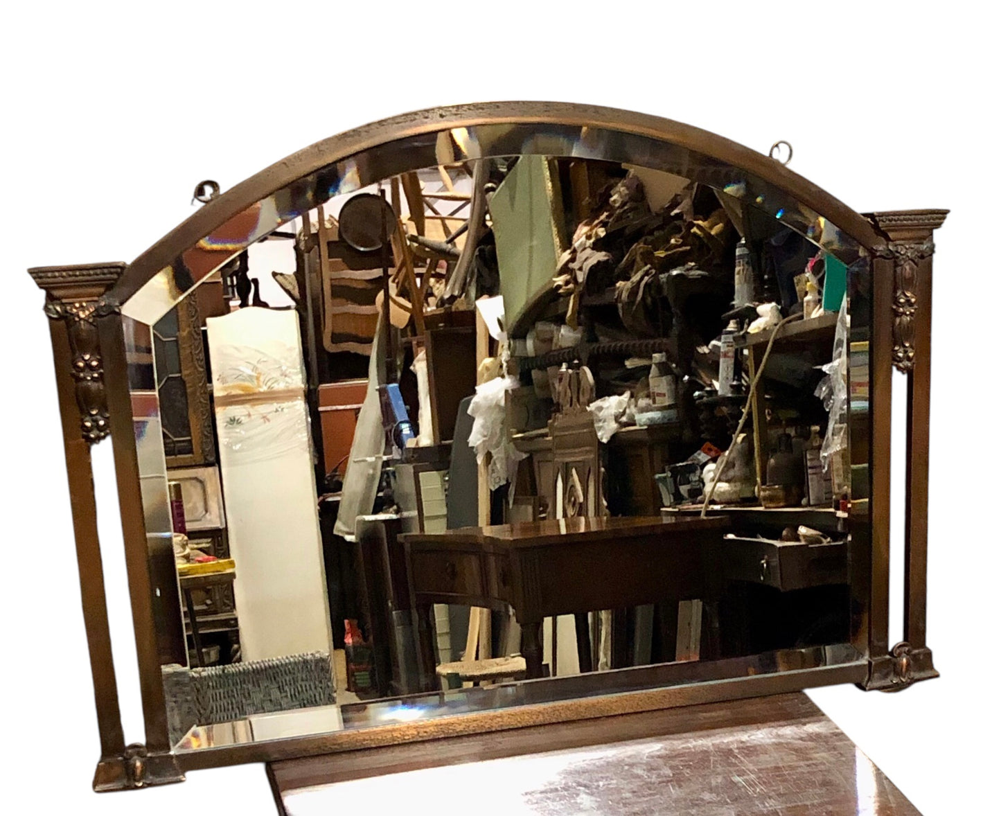 000558....Handsome Vintage Metal Overmantel Mirror