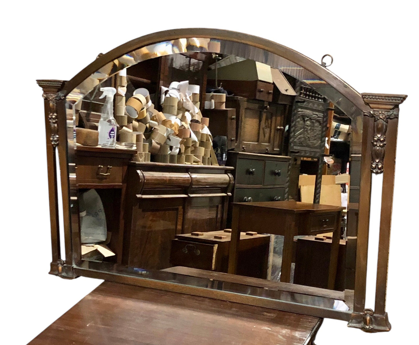 000558....Handsome Vintage Metal Overmantel Mirror