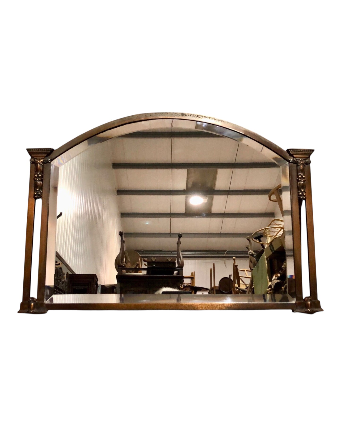 000558....Handsome Vintage Metal Overmantel Mirror