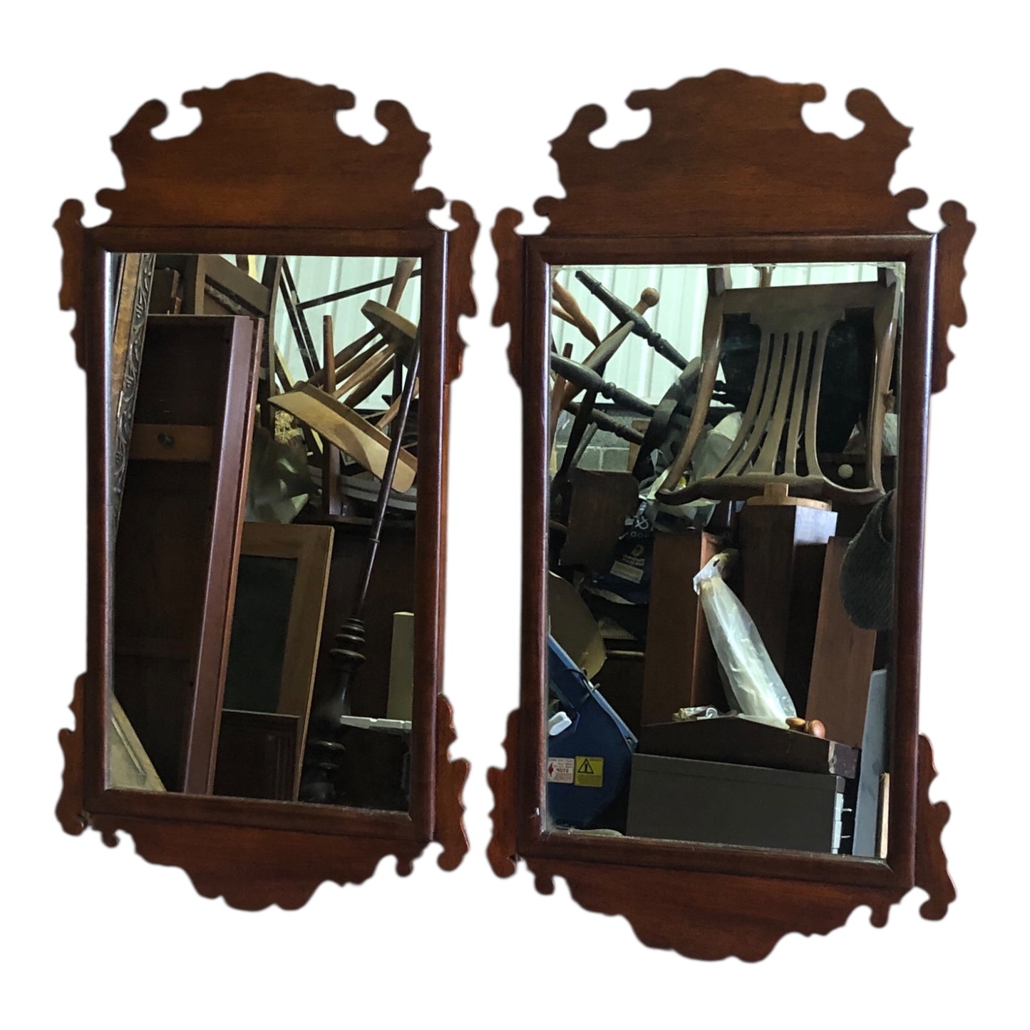 000531....Handsome Pair Of Vintage Mahogany Wall Mirrors ( sold )