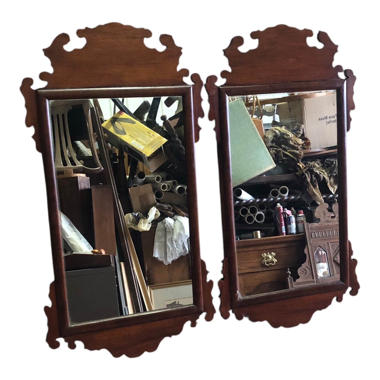 000531....Handsome Pair Of Vintage Mahogany Wall Mirrors ( sold )