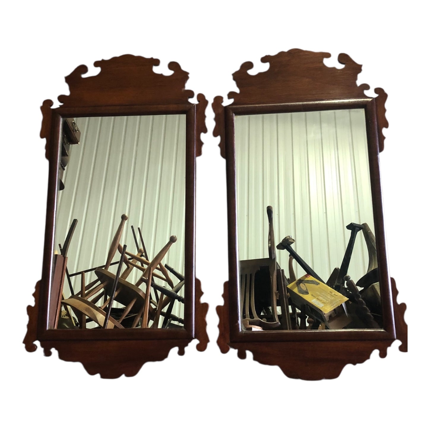 000531....Handsome Pair Of Vintage Mahogany Wall Mirrors ( sold )