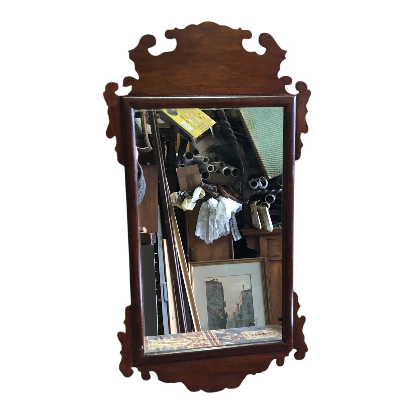 000531....Handsome Pair Of Vintage Mahogany Wall Mirrors ( sold )