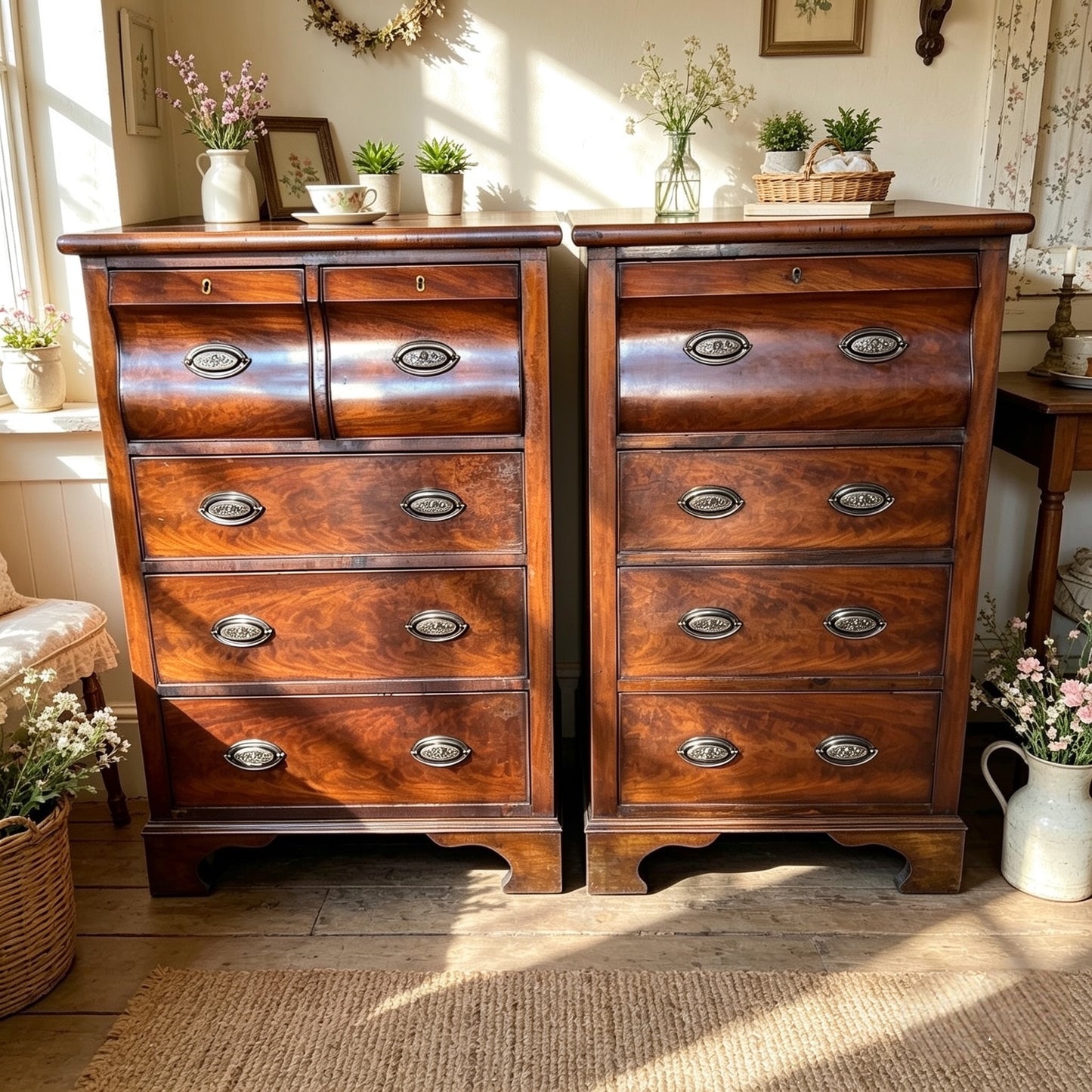 000512....Handsome Pair Of Antique Mahogany Chests