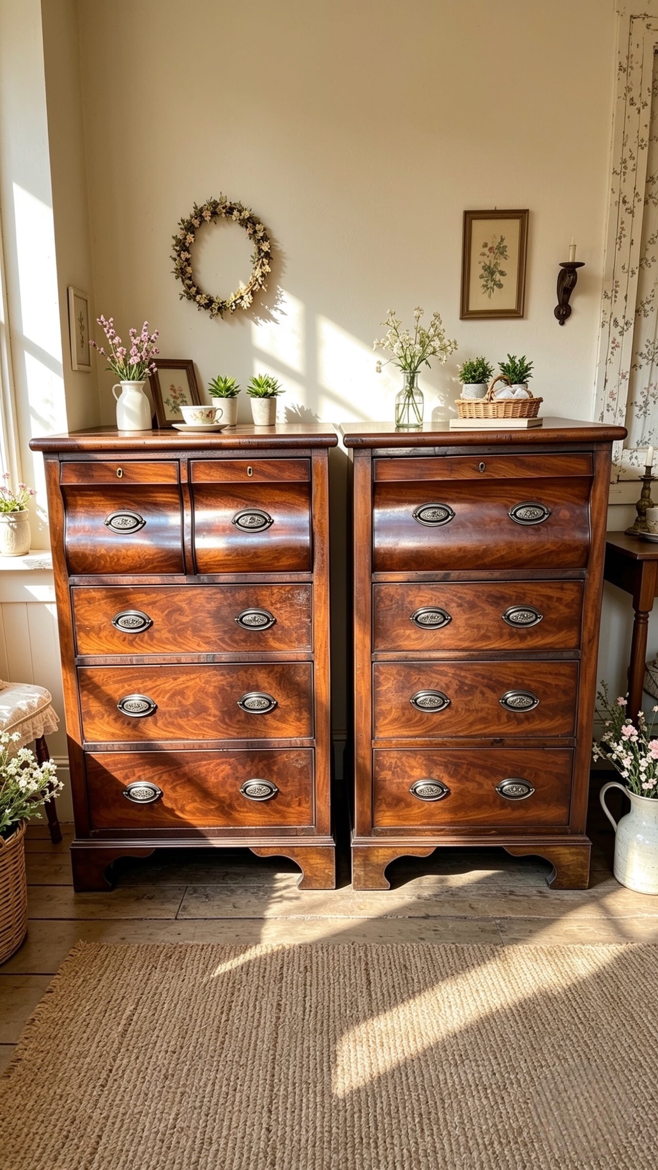 000512....Handsome Pair Of Antique Mahogany Chests