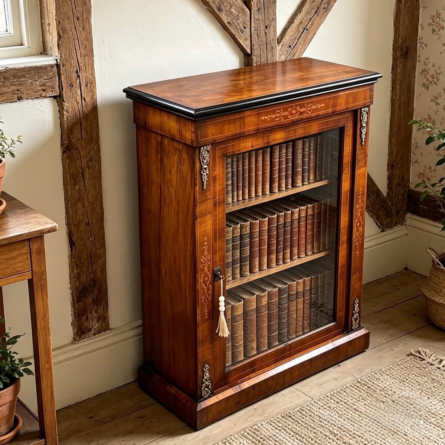 000504....Handsome Antique Walnut Pier Cabinet / Bookcase