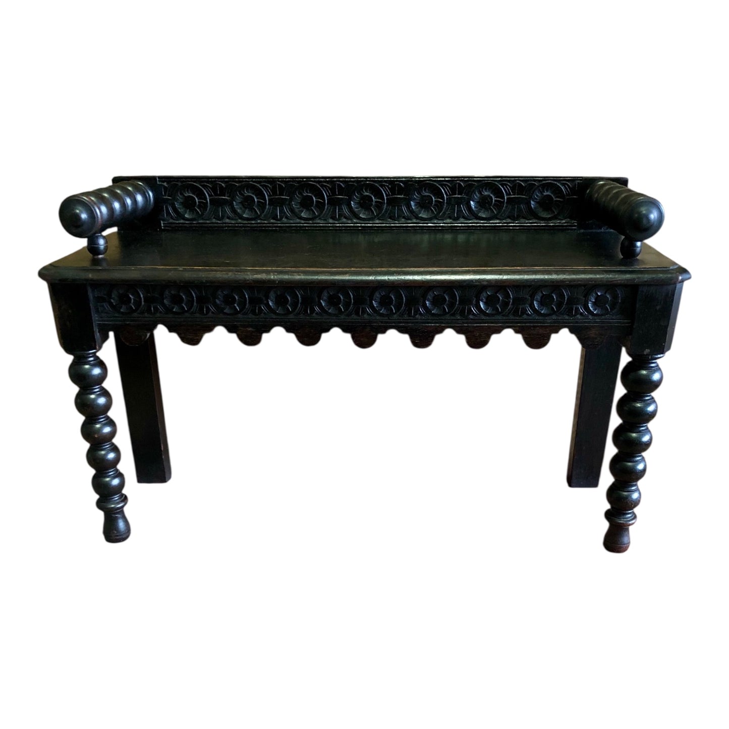 000498....Handsome Gothic Style Carved Oak Bench