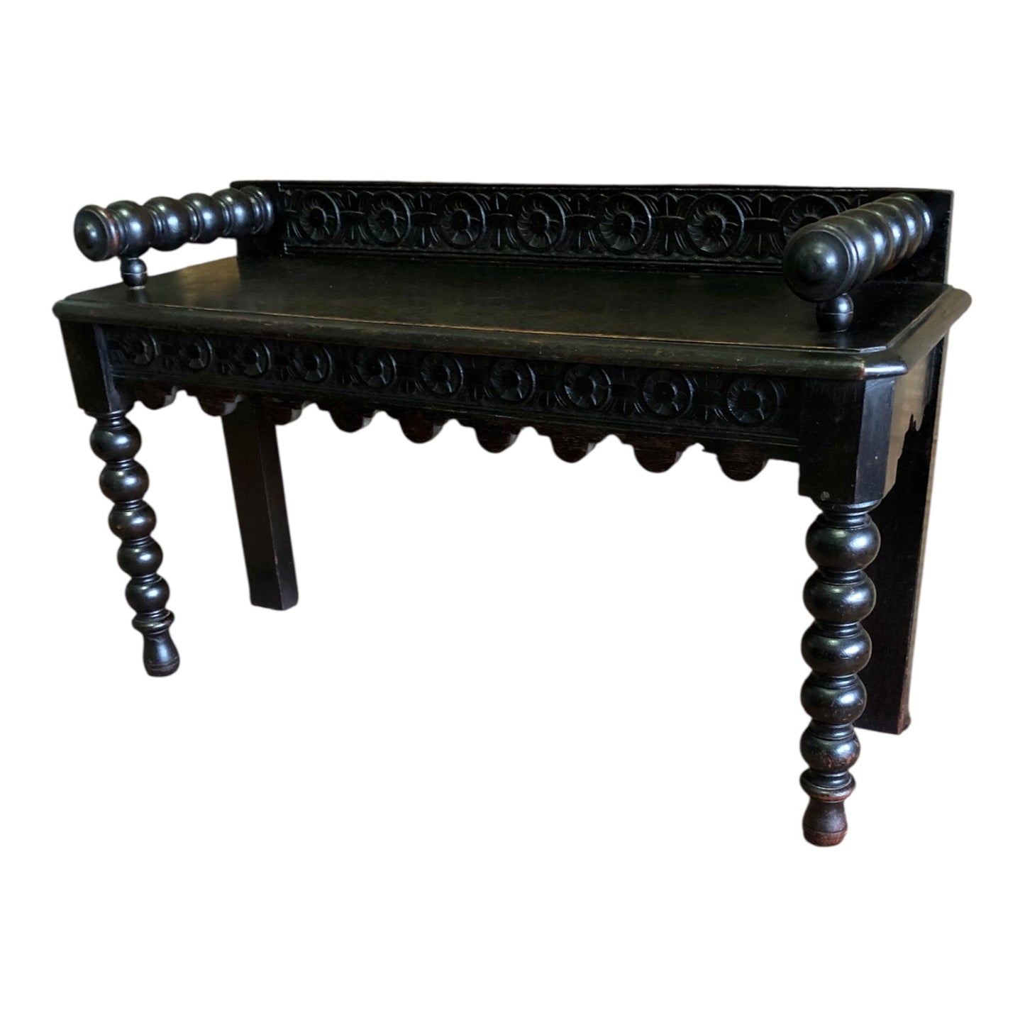 000498....Handsome Gothic Style Carved Oak Bench