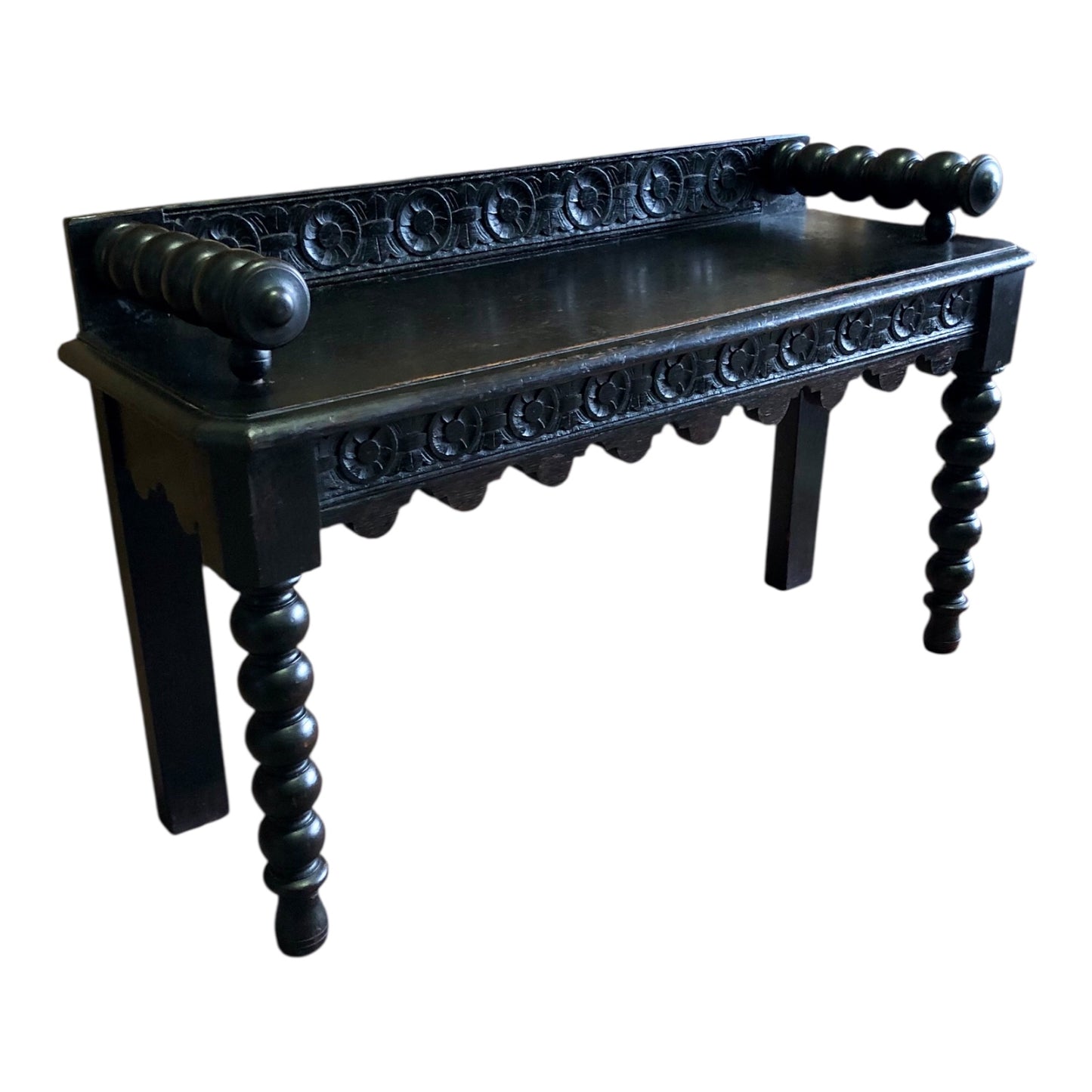 000498....Handsome Gothic Style Carved Oak Bench