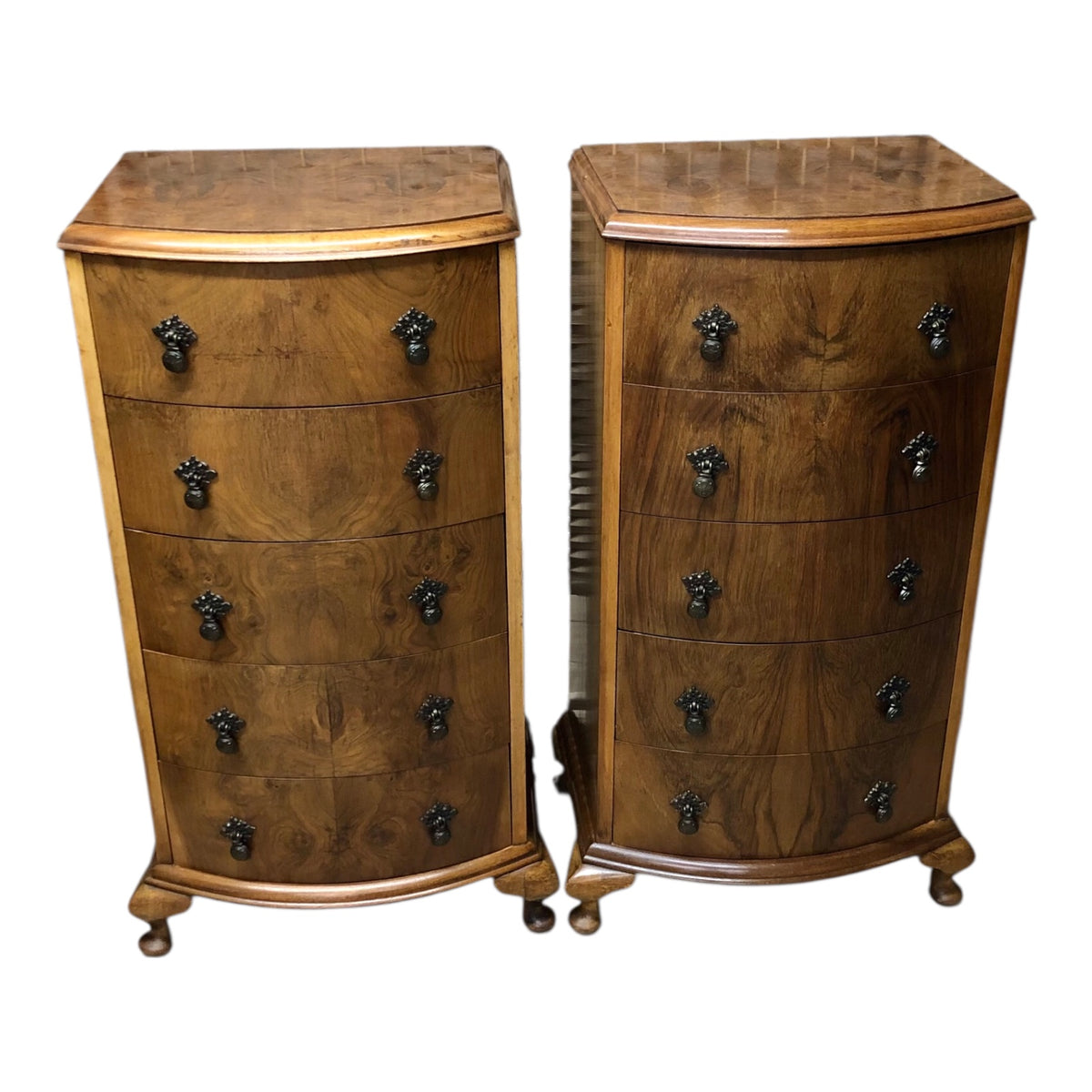 000496....Handsome Pair Of Vintage Walnut Tallboy Chests