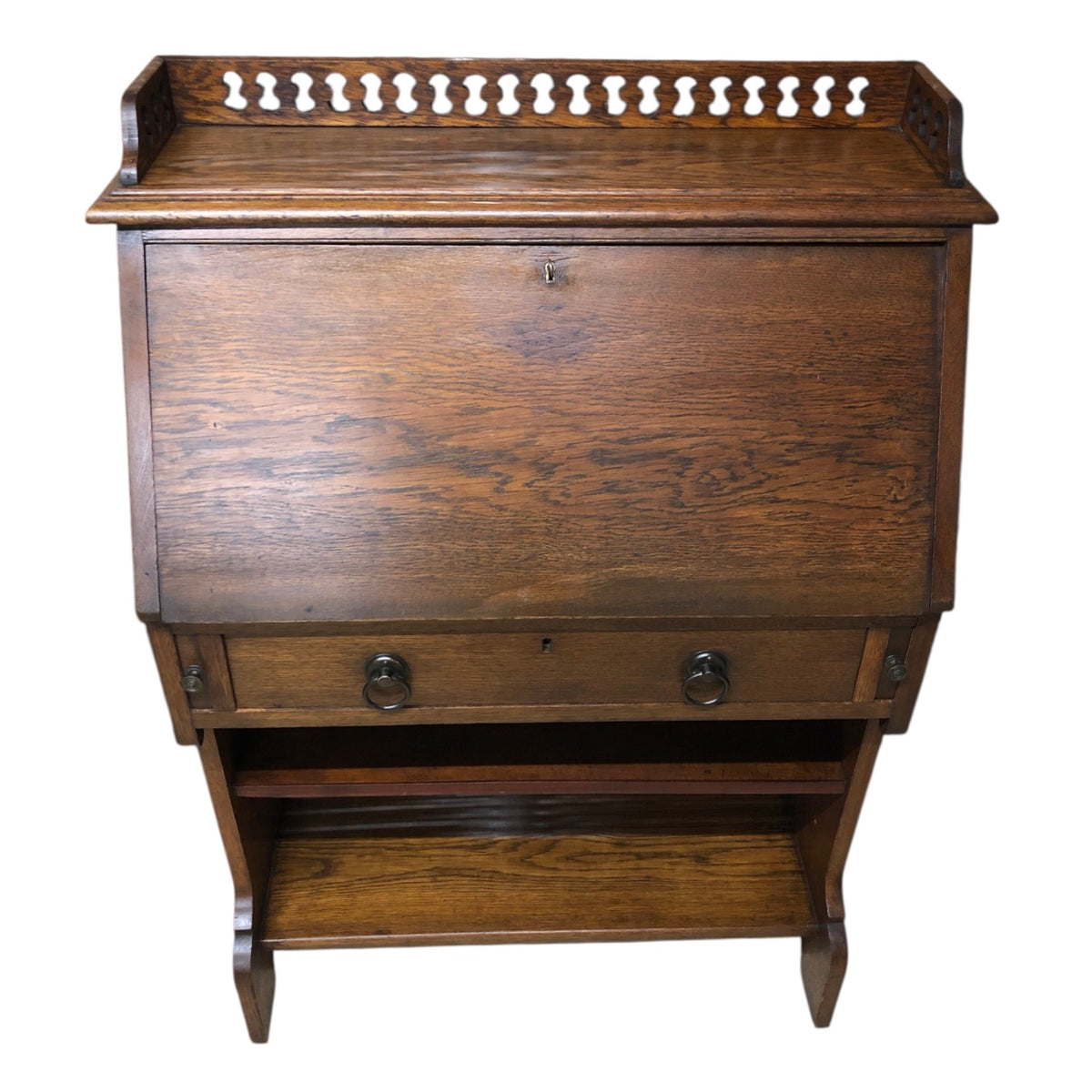000494....Handsome Arts And Crafts Oak Bureau With Bookshelves