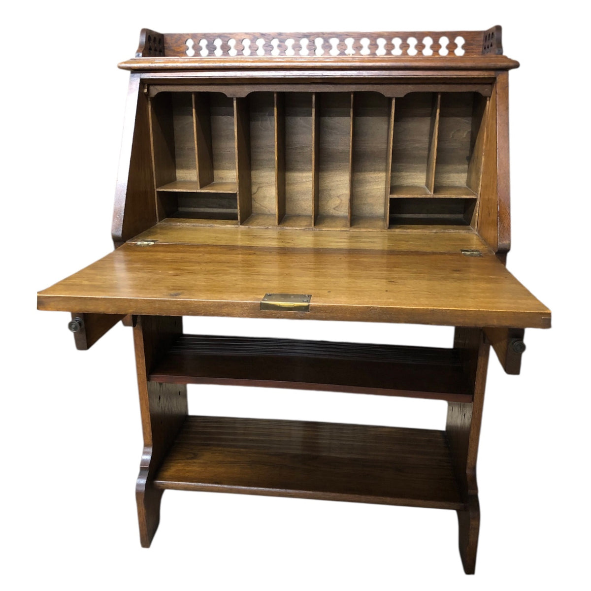 000494....Handsome Arts And Crafts Oak Bureau With Bookshelves