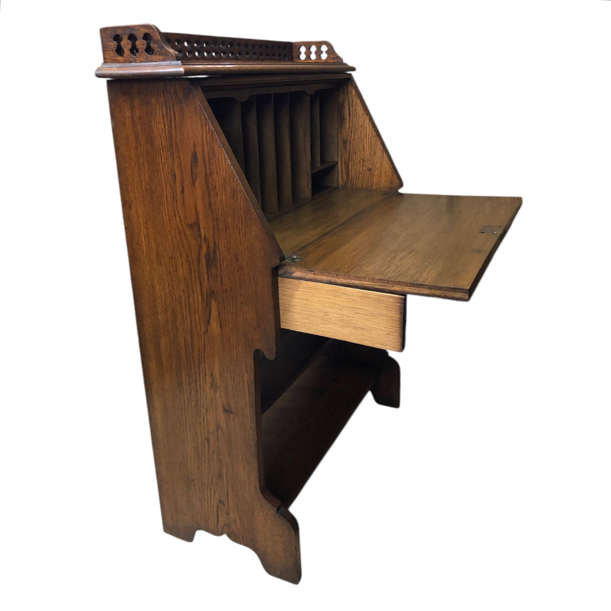 000494....Handsome Arts And Crafts Oak Bureau With Bookshelves