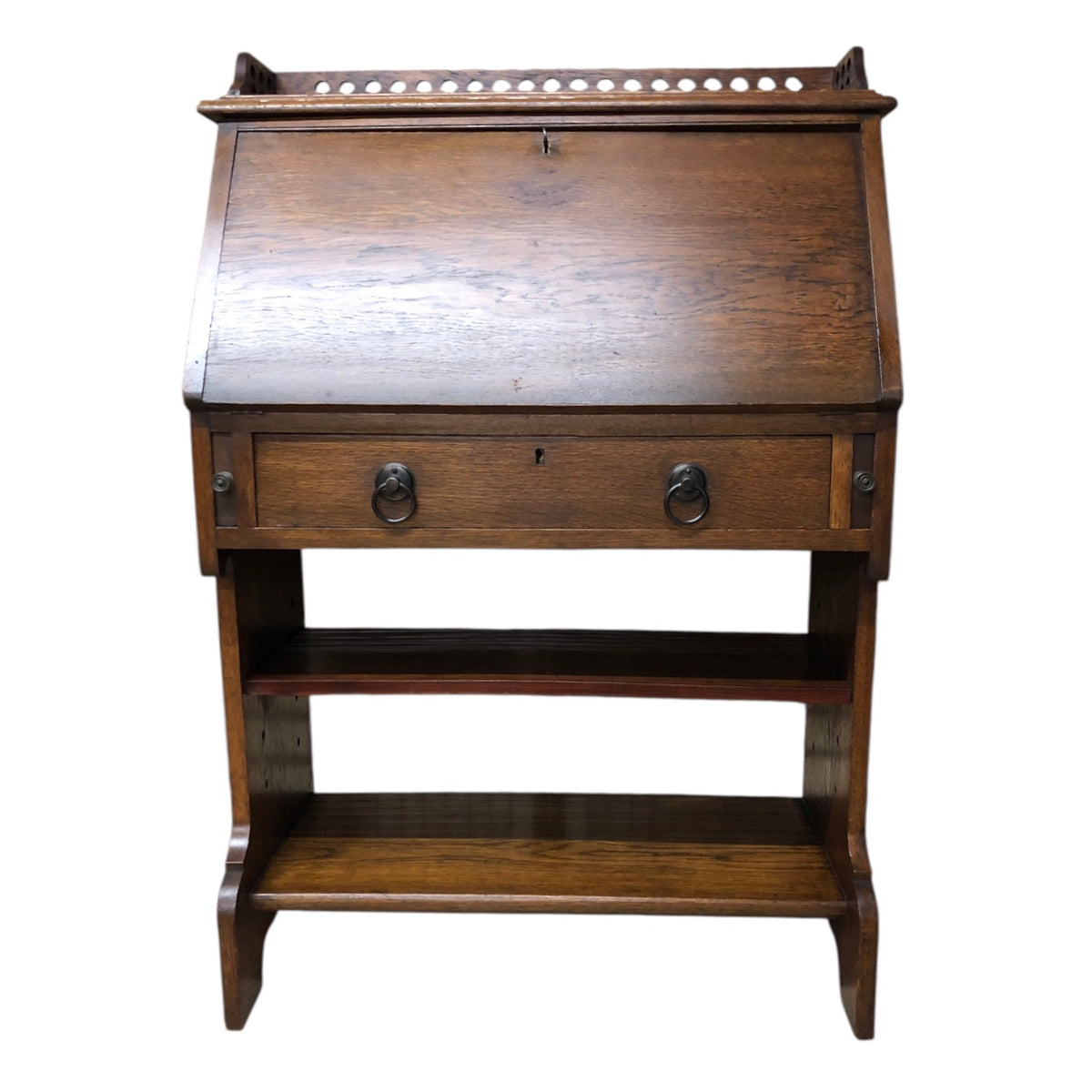 000494....Handsome Arts And Crafts Oak Bureau With Bookshelves