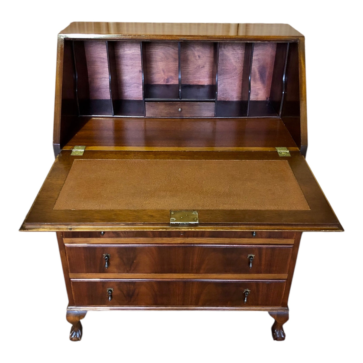 000487....Handsome Vintage Mahogany Bureau Or Writing Desk