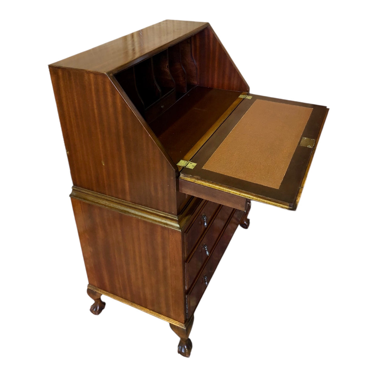 000487....Handsome Vintage Mahogany Bureau Or Writing Desk