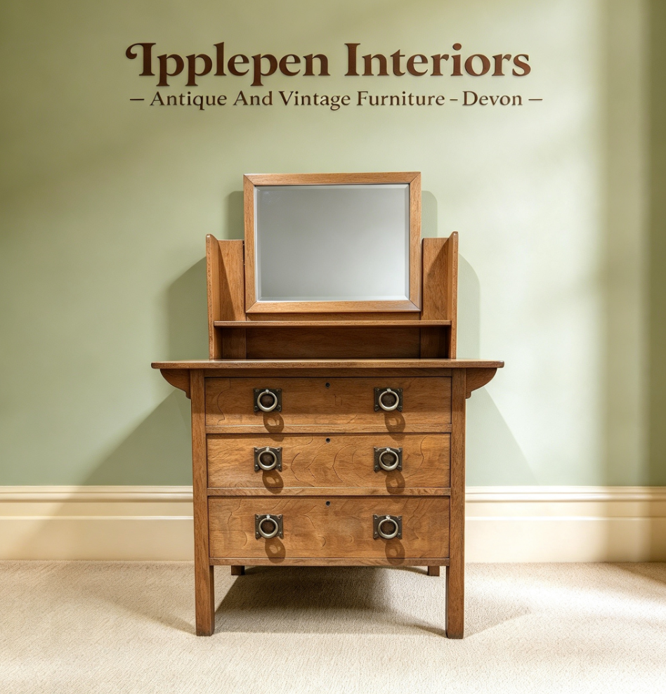 000484....Handsome Arts And Crafts Oak Dressing Table/Chest