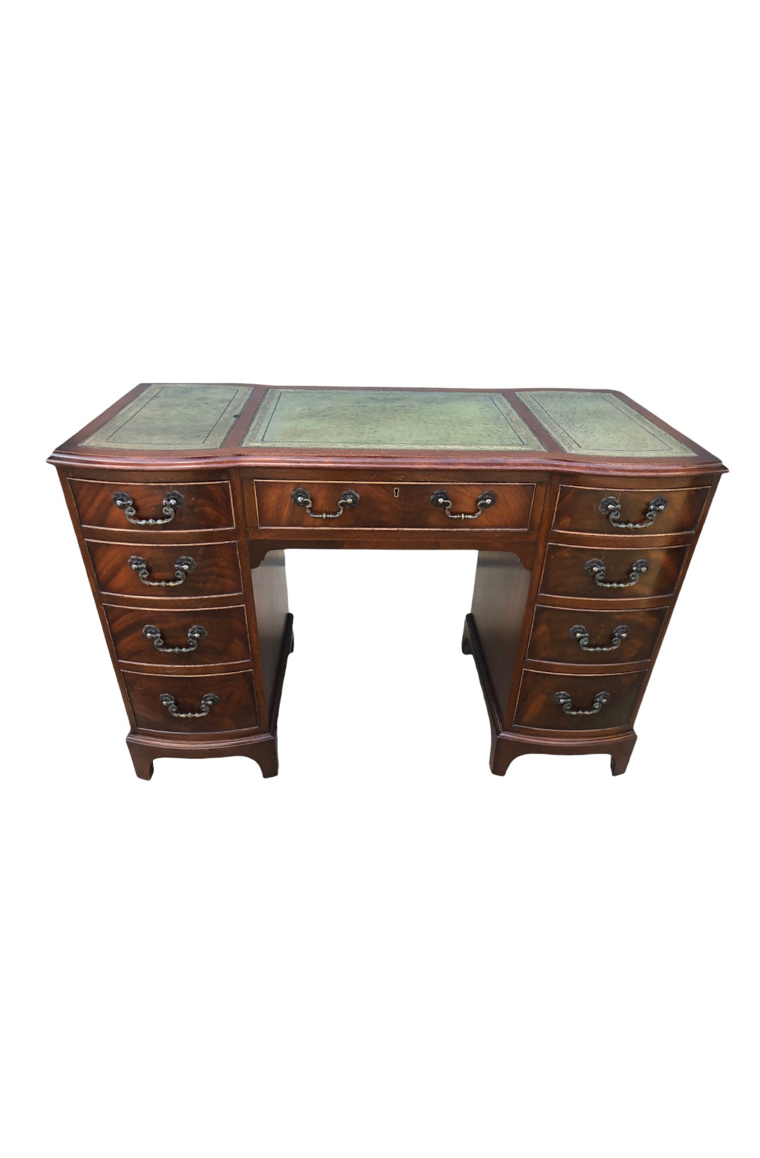 000924....Handsome Vintage Mahogany Desk With Nine Drawers ( sold )