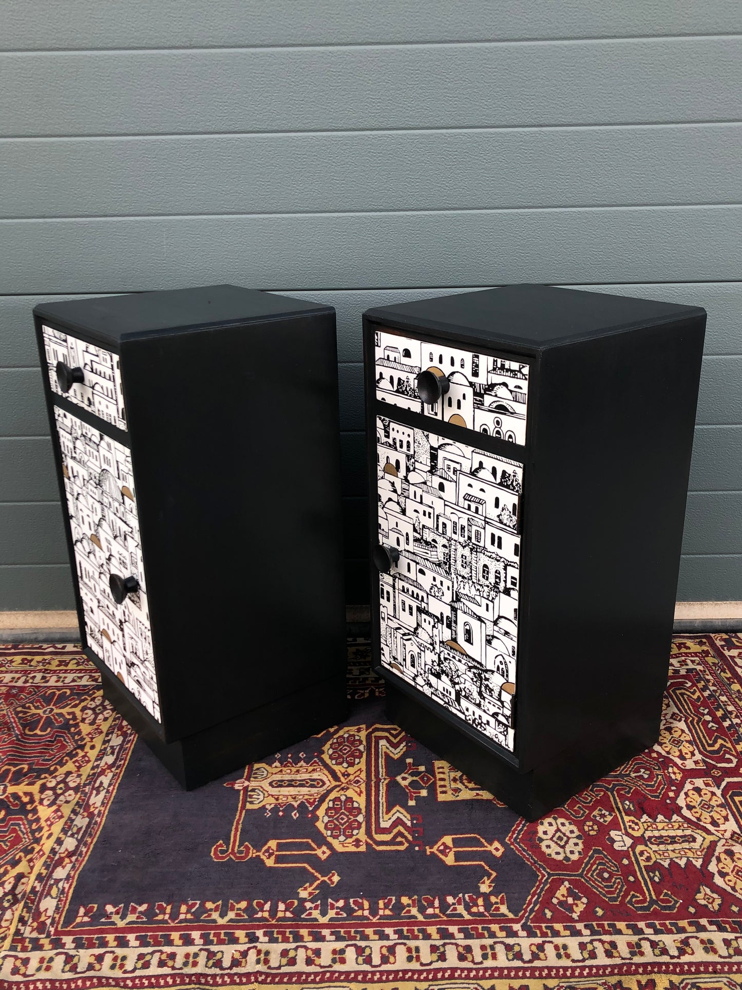 Pair Of Refinished Art Deco Style Bedside Cabinets / Bedside Tables ( SOLD )