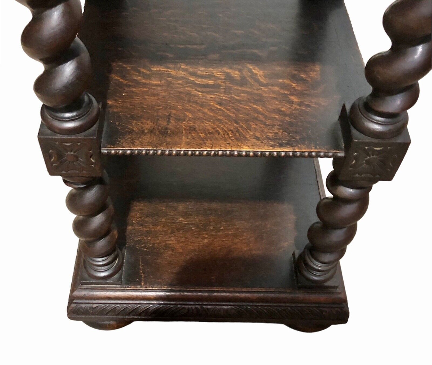 000875....Handsome Gothic Style Oak Etagere / Display Table